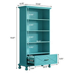 Modern 6-Shelf Bookcase With Drawer, 71 Inch Tall Floor Standing Bookshelf With Solid Wood Legs, 6-Tier Large Open Display Storage Book Shelf For Living Room, Bedroom, Home Office, Ocean Blue House Of Avana