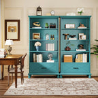Modern 6-Shelf Bookcase With Drawer, 71 Inch Tall Floor Standing Bookshelf With Solid Wood Legs, 6-Tier Large Open Display Storage Book Shelf For Living Room, Bedroom, Home Office, Ocean Blue House Of Avana [[SKU:HOA-BOK-012]]