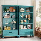 Modern 6-Shelf Bookcase With Drawer, 71 Inch Tall Floor Standing Bookshelf With Solid Wood Legs, 6-Tier Large Open Display Storage Book Shelf For Living Room, Bedroom, Home Office, Ocean Blue House Of Avana