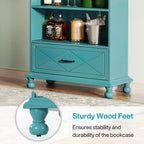 Modern 6-Shelf Bookcase With Drawer, 71 Inch Tall Floor Standing Bookshelf With Solid Wood Legs, 6-Tier Large Open Display Storage Book Shelf For Living Room, Bedroom, Home Office, Ocean Blue House Of Avana