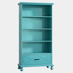 Modern 6-Shelf Bookcase With Drawer, 71 Inch Tall Floor Standing Bookshelf With Solid Wood Legs, 6-Tier Large Open Display Storage Book Shelf For Living Room, Bedroom, Home Office, Ocean Blue House Of Avana [[SKU:HOA-BOK-012]]