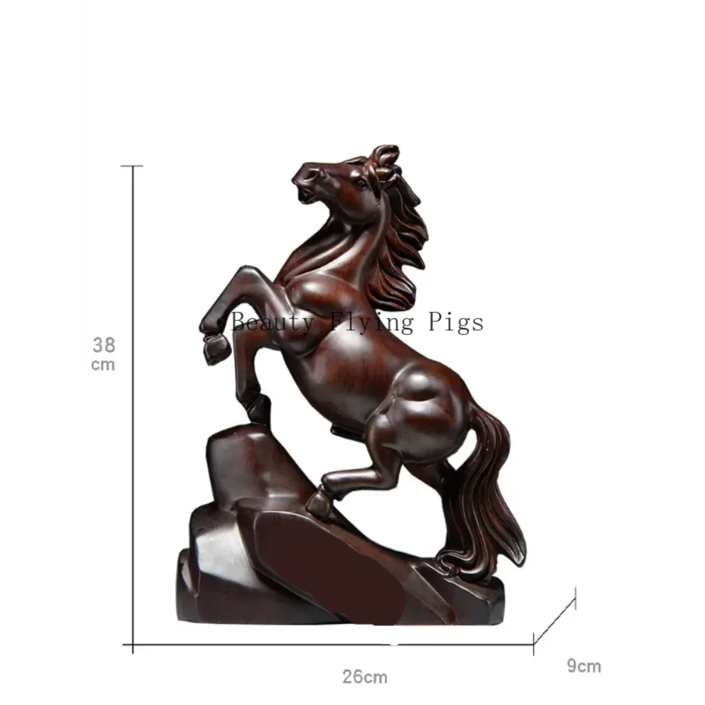 Brown solid wood horse statue, intricately carved figurine - House of Avana