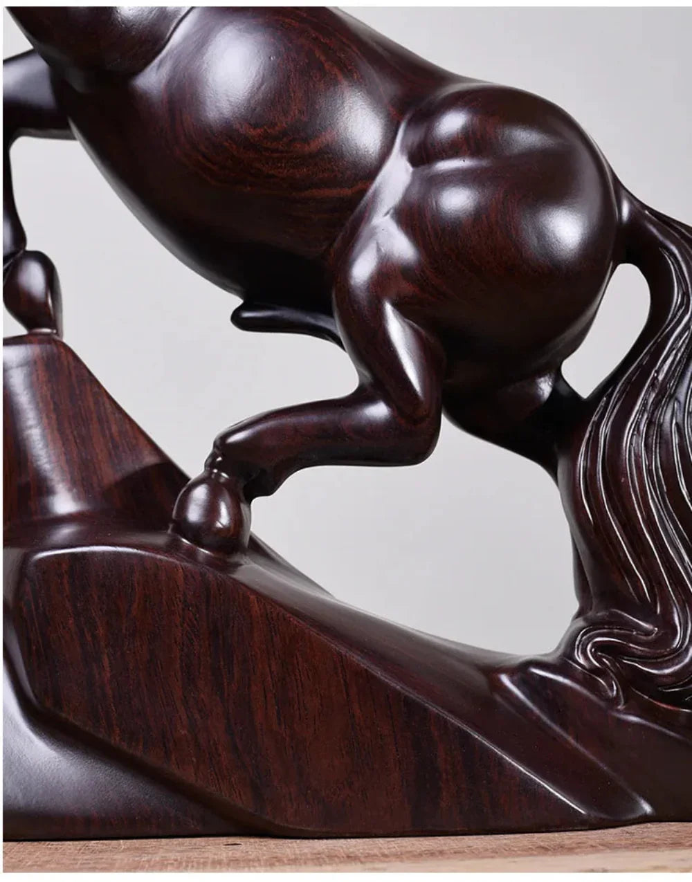 Brown solid wood horse statue, intricately carved figurine - House of Avana