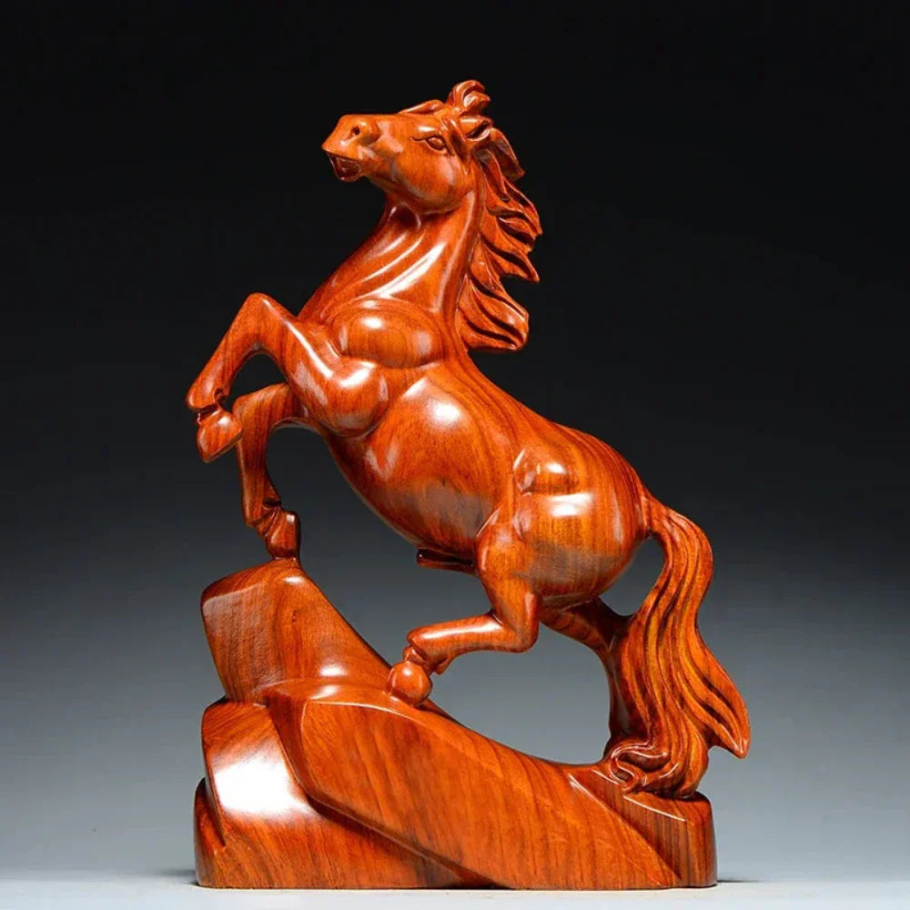 Solid Wood Horse Statue - House Of Avana
