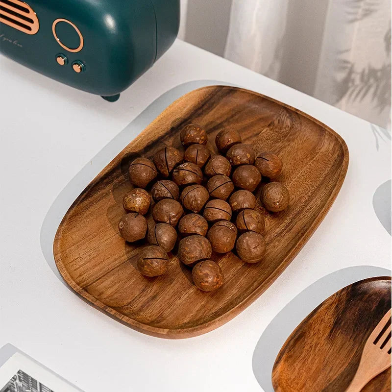Solid Wood Oval Serving Tray with Irregular Shape for Fruit and Bread, side view - House Of Avana