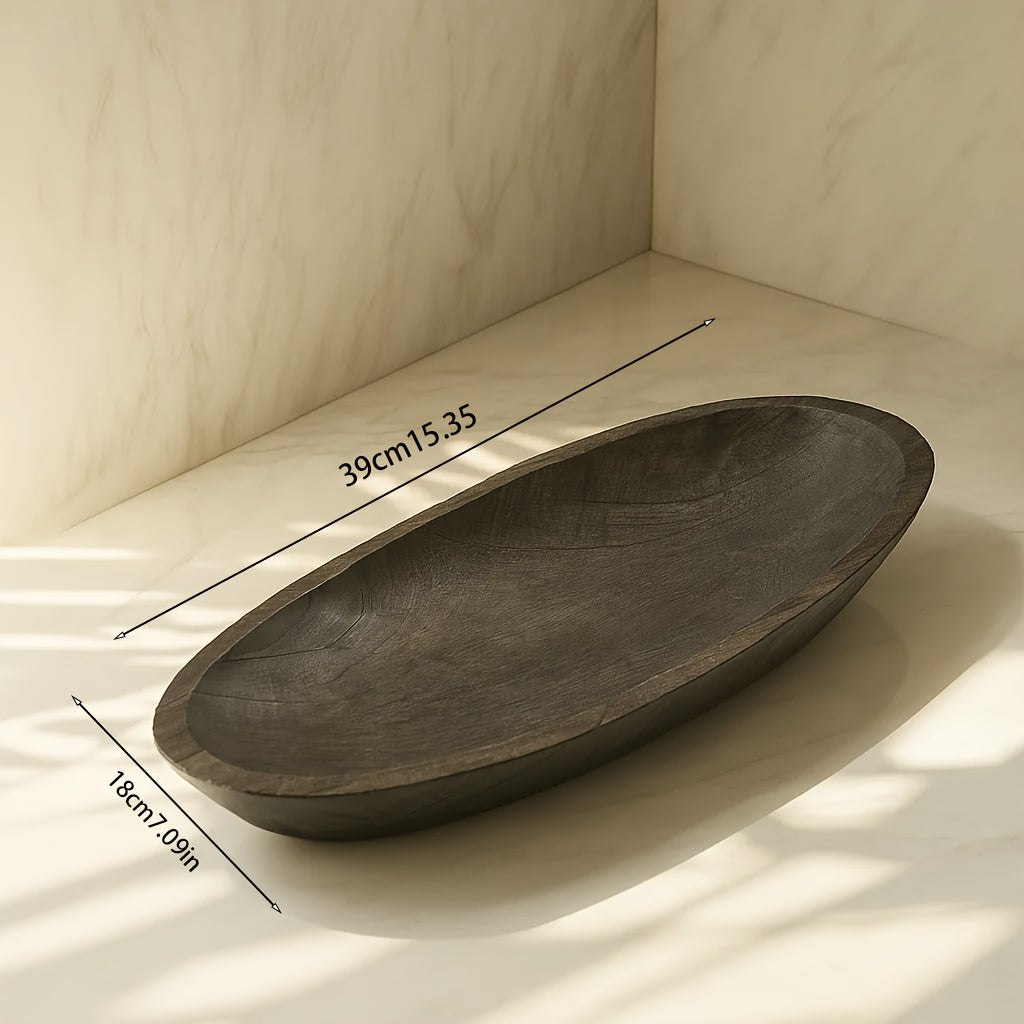 Solid Wood Oval Tea Tray - Vintage Rustic Decorative Serving Tray for Tea Ceremonies, Home Decor, Living Room, Office - Natural Wood Grain, No Batteries Needed, Tea Ceremony Accessory | Vintage Style Tray | Handcrafted Wooden House Of Avana