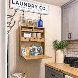 Fold Down Oak Wood Wall Shelf - House of Avana