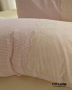 Sophia Gingham Lace Washed Cotton Bedding Set / Blue Ever Lasting