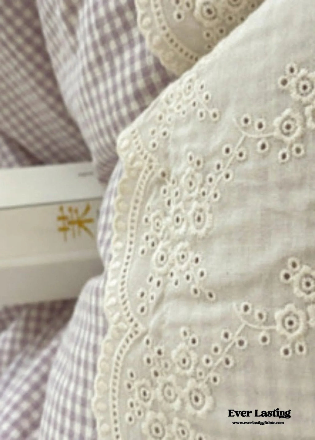 Sophia Gingham Lace Washed Cotton Bedding Set / Blue Ever Lasting