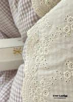 Sophia Gingham Lace Washed Cotton Bedding Set / Blue Ever Lasting