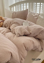 Sophia Gingham Lace Washed Cotton Bedding Set / Blue Ever Lasting