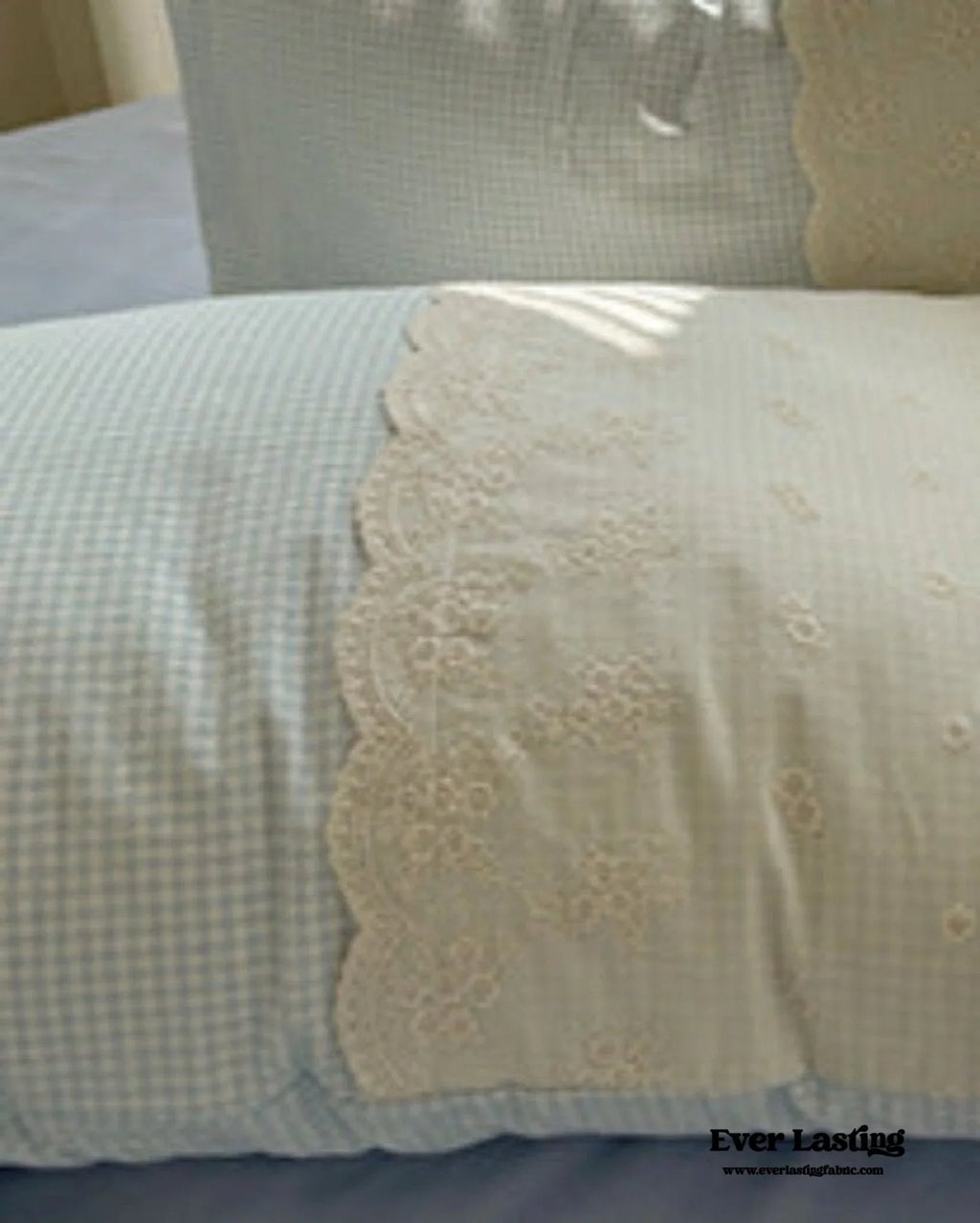 Sophia Gingham Lace Washed Cotton Bedding Set / Blue Ever Lasting