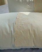Sophia Gingham Lace Washed Cotton Bedding Set / Blue Ever Lasting
