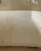 Sophia Gingham Lace Washed Cotton Bedding Set / Blue Ever Lasting
