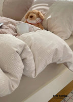 Sophia Gingham Lace Washed Cotton Bedding Set / Blue Ever Lasting