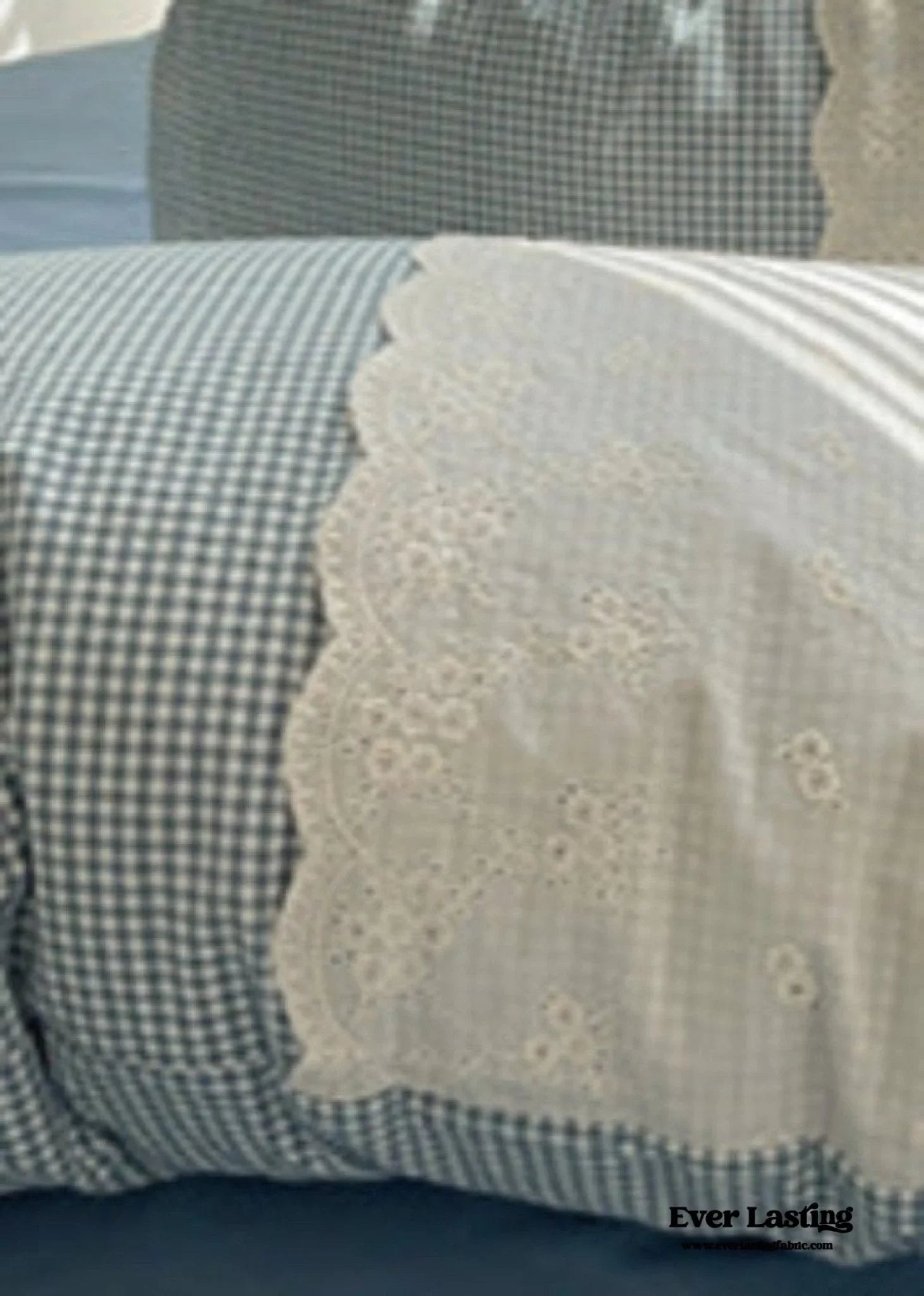 Sophia Gingham Lace Washed Cotton Bedding Set / Blue Ever Lasting