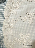 Sophia Gingham Lace Washed Cotton Bedding Set / Blue Ever Lasting