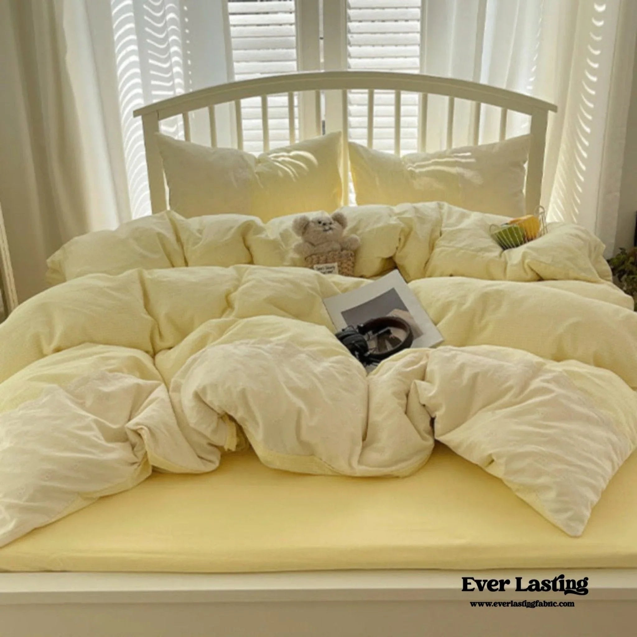 Sophia Gingham Lace Washed Cotton Bedding Set / Blue Ever Lasting