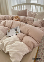 Sophia Gingham Lace Washed Cotton Bedding Set / Blue Ever Lasting