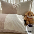 Sophia Gingham Lace Washed Cotton Bedding Set / Blue Ever Lasting