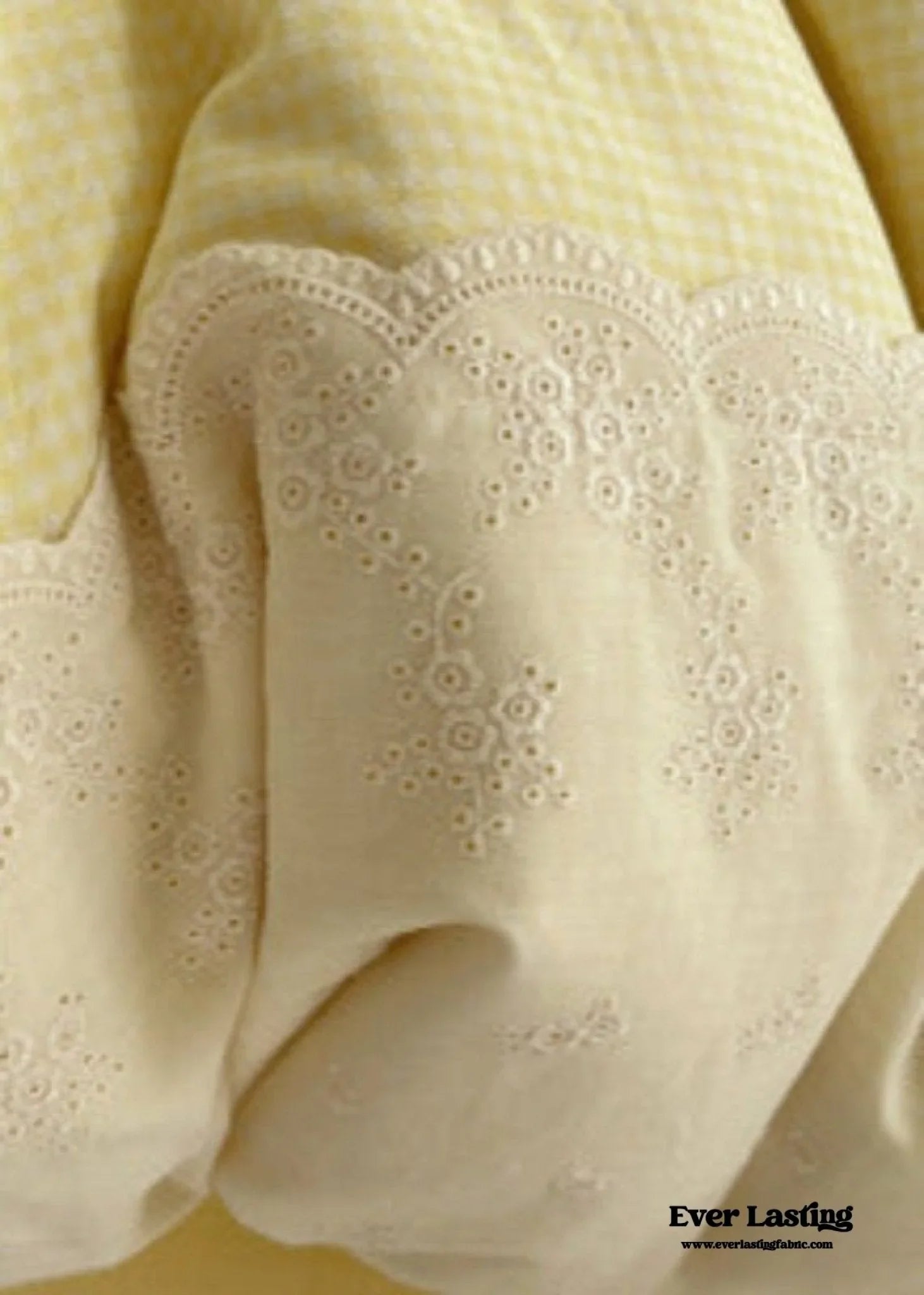 Sophia Gingham Lace Washed Cotton Bedding Set / Blue Ever Lasting