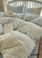 Sophia Gingham Lace Washed Cotton Bedding Set / Blue Ever Lasting