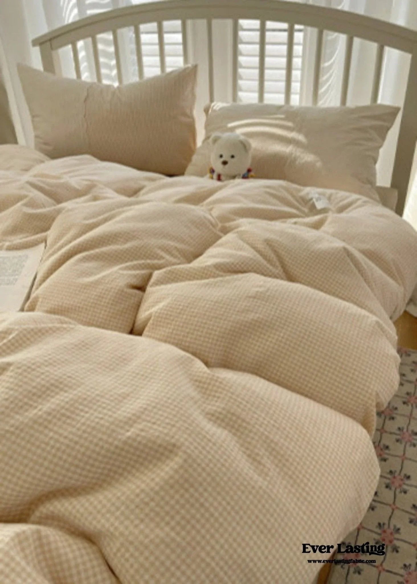 Sophia Gingham Lace Washed Cotton Bedding Set / Blue Ever Lasting