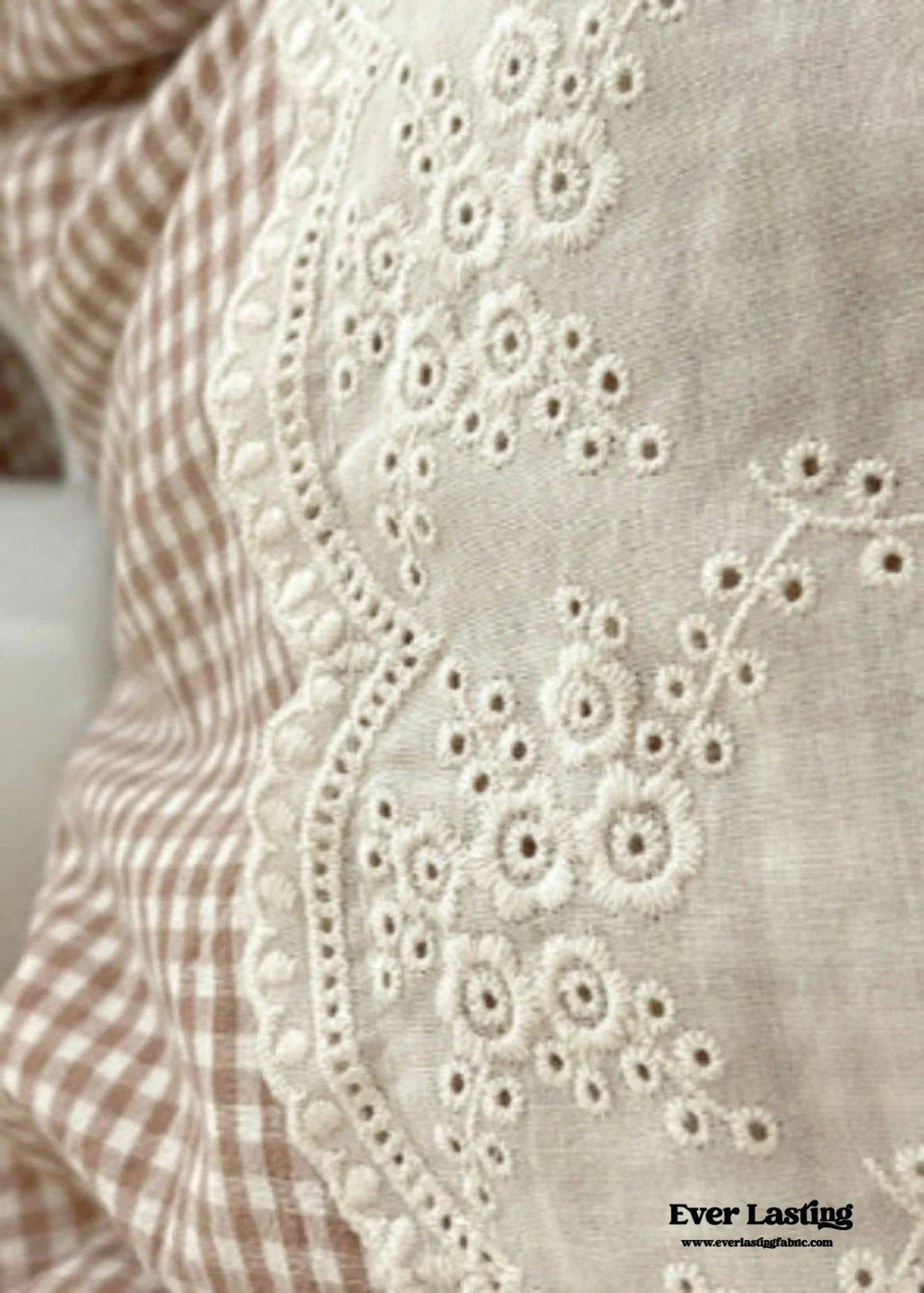 Sophia Gingham Lace Washed Cotton Bedding Set / Blue Ever Lasting