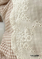 Sophia Gingham Lace Washed Cotton Bedding Set / Blue Ever Lasting