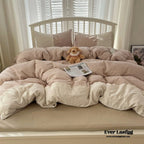 Sophia Gingham Lace Washed Cotton Bedding Set / Blue Ever Lasting