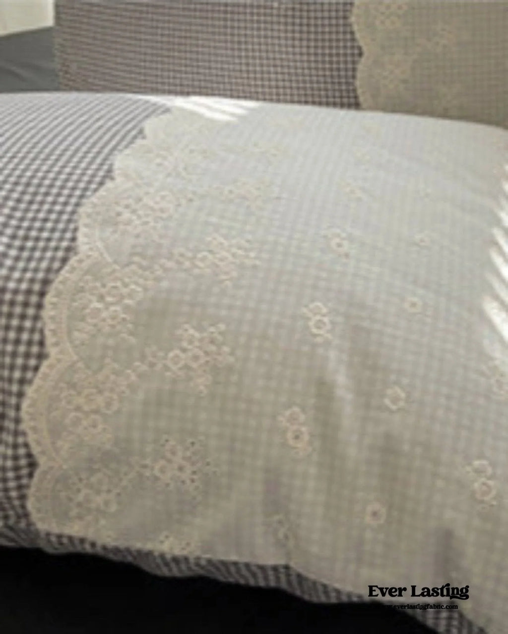 Sophia Gingham Lace Washed Cotton Bedding Set / Blue Ever Lasting