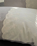 Sophia Gingham Lace Washed Cotton Bedding Set / Blue Ever Lasting
