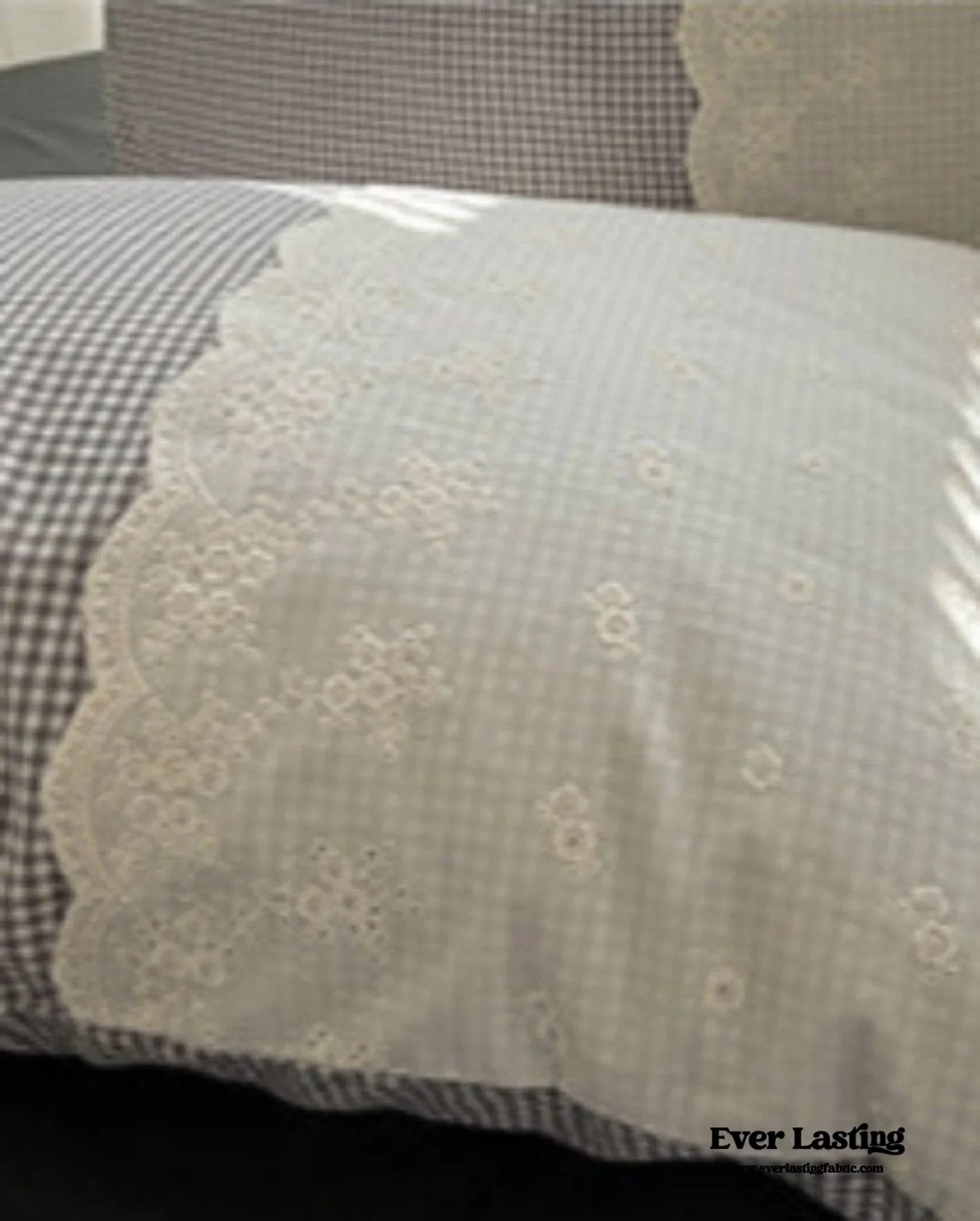 Sophia Gingham Lace Washed Cotton Bedding Set / Blue Ever Lasting