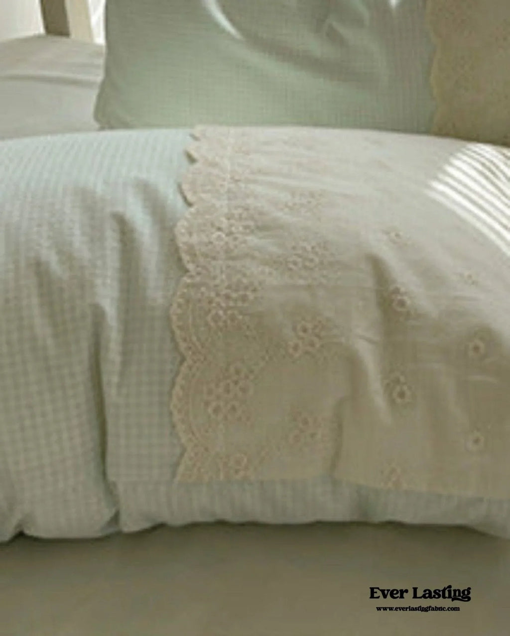Sophia Gingham Lace Washed Cotton Bedding Set / Blue Ever Lasting