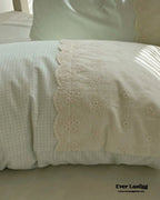 Sophia Gingham Lace Washed Cotton Bedding Set / Blue Ever Lasting