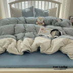 Sophia Gingham Lace Washed Cotton Bedding Set / Blue Ever Lasting