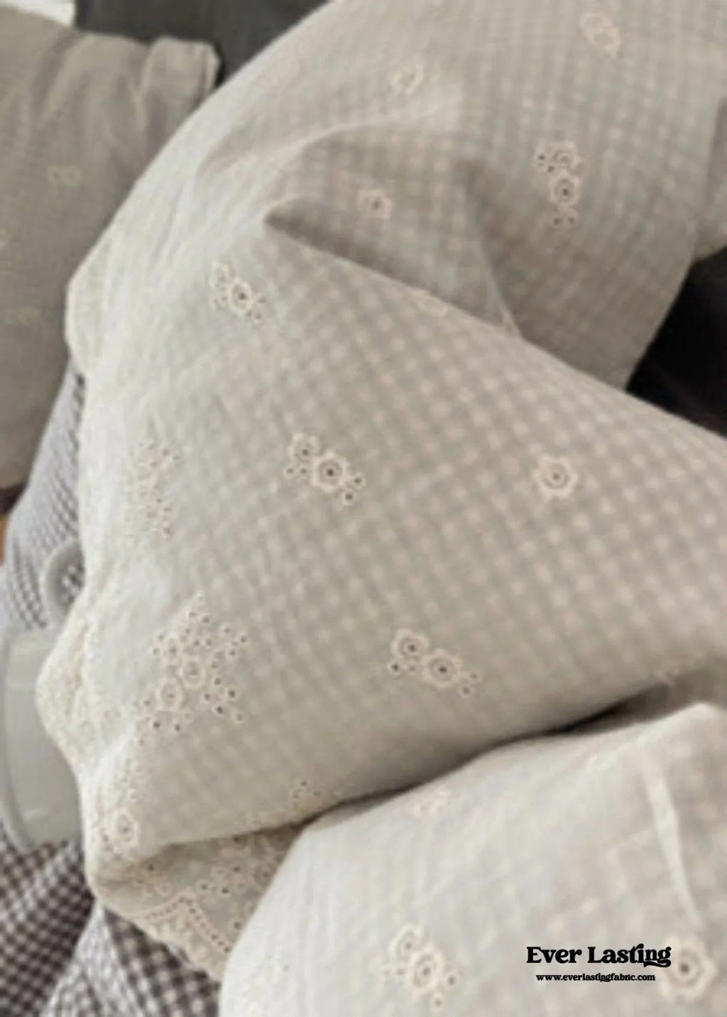 Sophia Gingham Lace Washed Cotton Bedding Set / Blue Ever Lasting