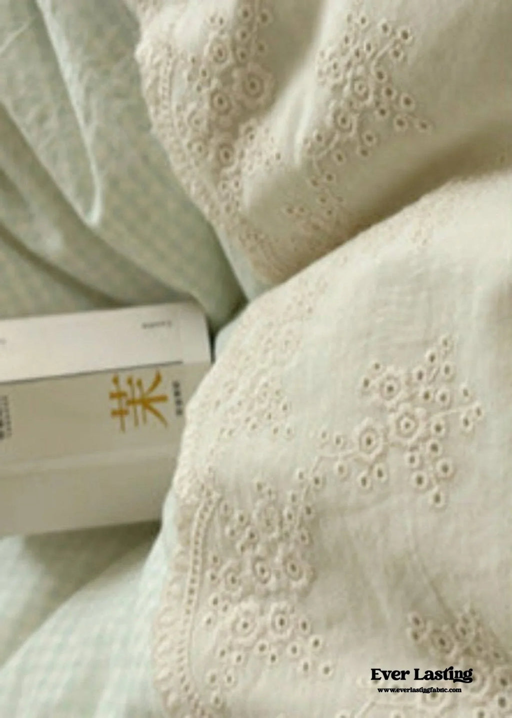 Sophia Gingham Lace Washed Cotton Bedding Set / Blue Ever Lasting