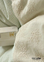 Sophia Gingham Lace Washed Cotton Bedding Set / Blue Ever Lasting