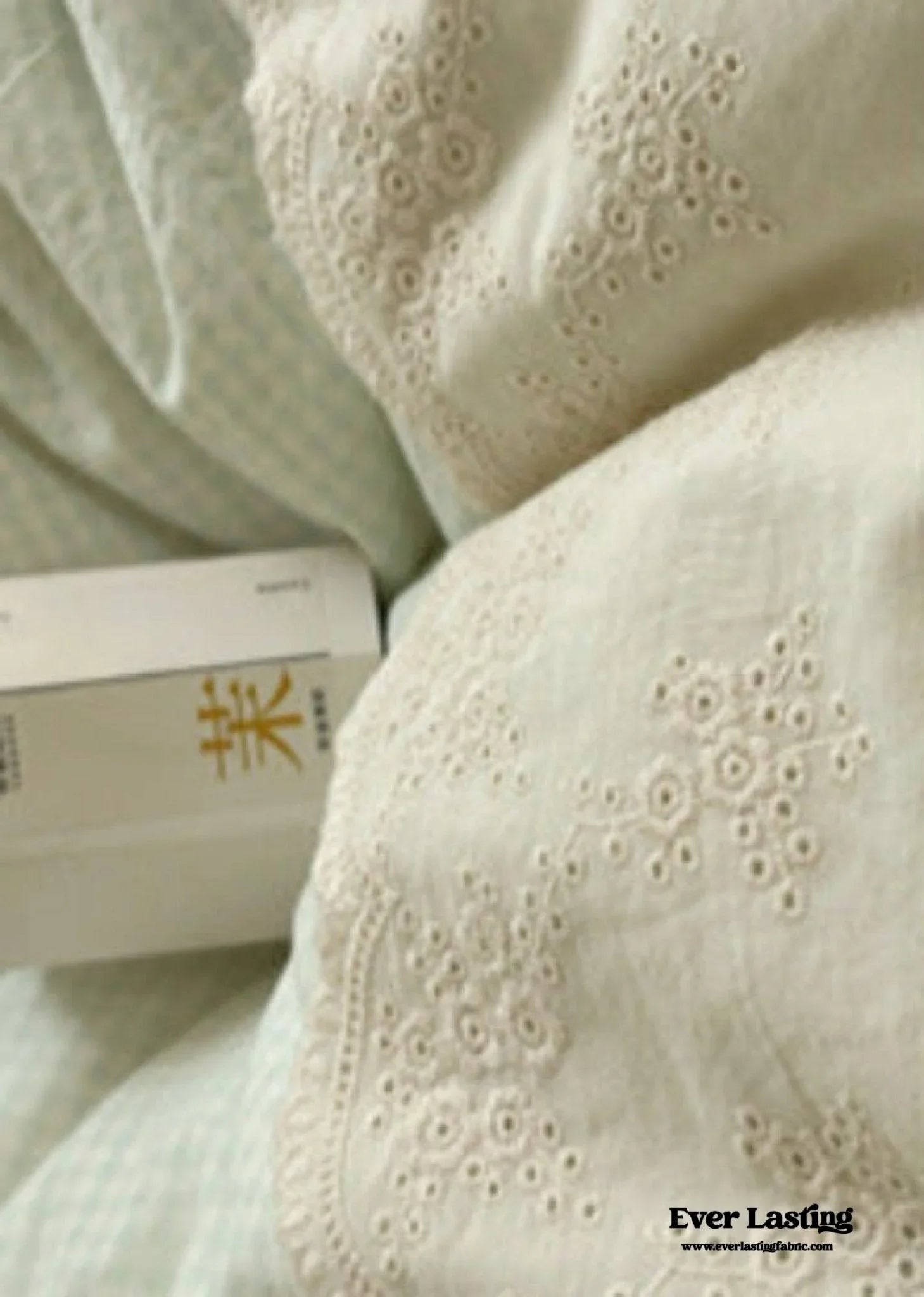 Sophia Gingham Lace Washed Cotton Bedding Set / Blue Ever Lasting