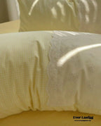 Sophia Gingham Lace Washed Cotton Bedding Set / Blue Ever Lasting