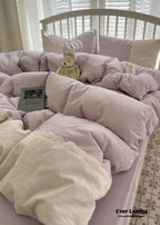 Sophia Gingham Lace Washed Cotton Bedding Set / Blue Ever Lasting