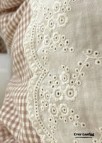 Sophia Gingham Lace Washed Cotton Bedding Set / Blue Ever Lasting