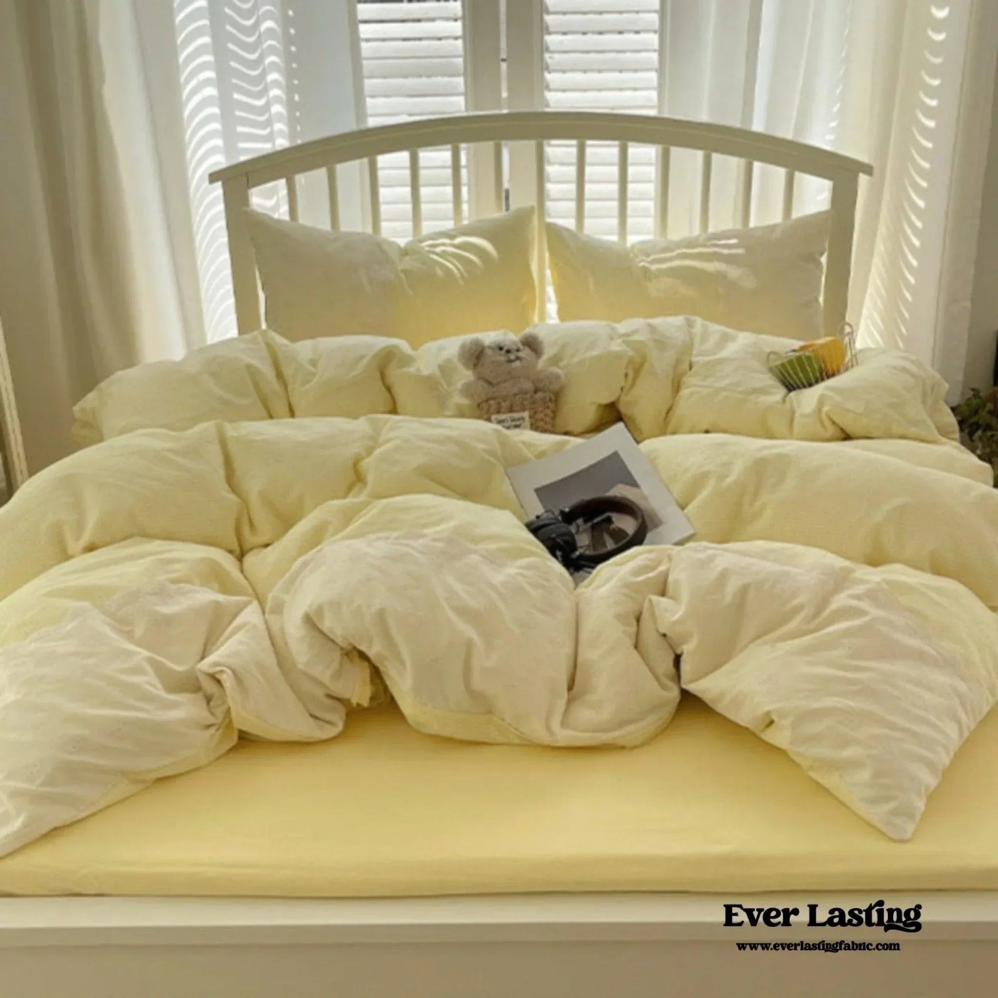 Sophia Gingham Lace Washed Cotton Bedding Set / Blue Ever Lasting