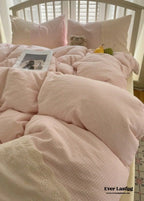 Sophia Gingham Lace Washed Cotton Bedding Set / Blue Ever Lasting