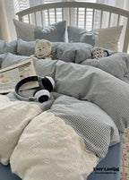 Sophia Gingham Lace Washed Cotton Bedding Set / Blue Ever Lasting