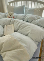 Sophia Gingham Lace Washed Cotton Bedding Set / Blue Ever Lasting