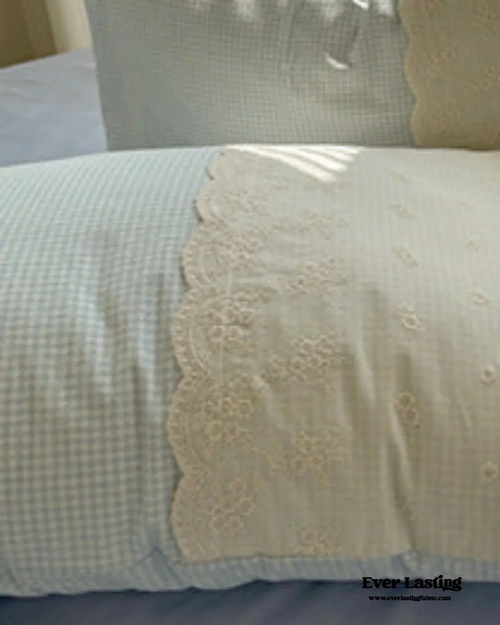Sophia Gingham Lace Washed Cotton Bedding Set / Blue Ever Lasting