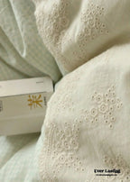 Sophia Gingham Lace Washed Cotton Bedding Set / Blue Ever Lasting