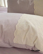 Sophia Gingham Lace Washed Cotton Bedding Set / Blue Ever Lasting